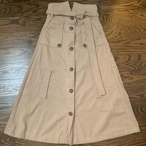 Camel Felt Paper Bag Midi Skirt